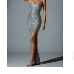 Strapless Silver Sequin Evening Dress
